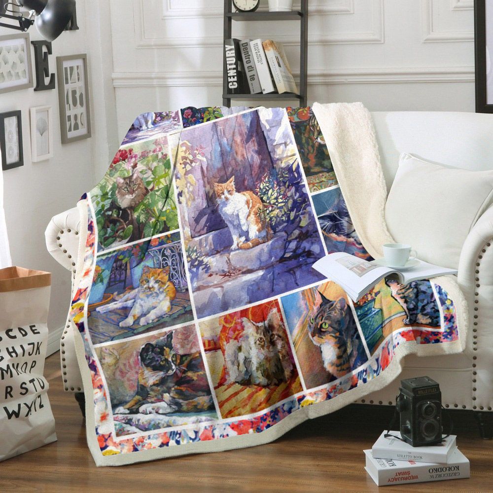 Cat Sherpa Fleece Blanket