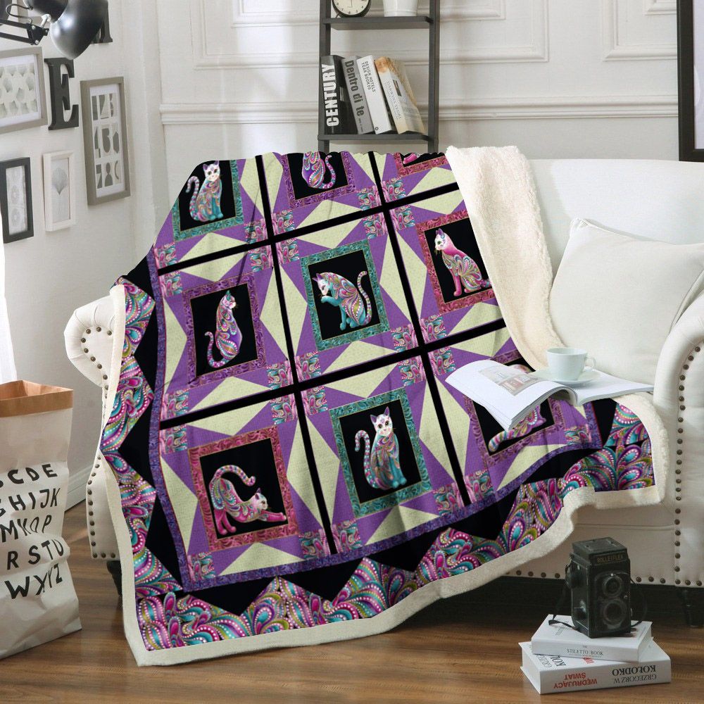 Cat Sherpa Fleece Blanket