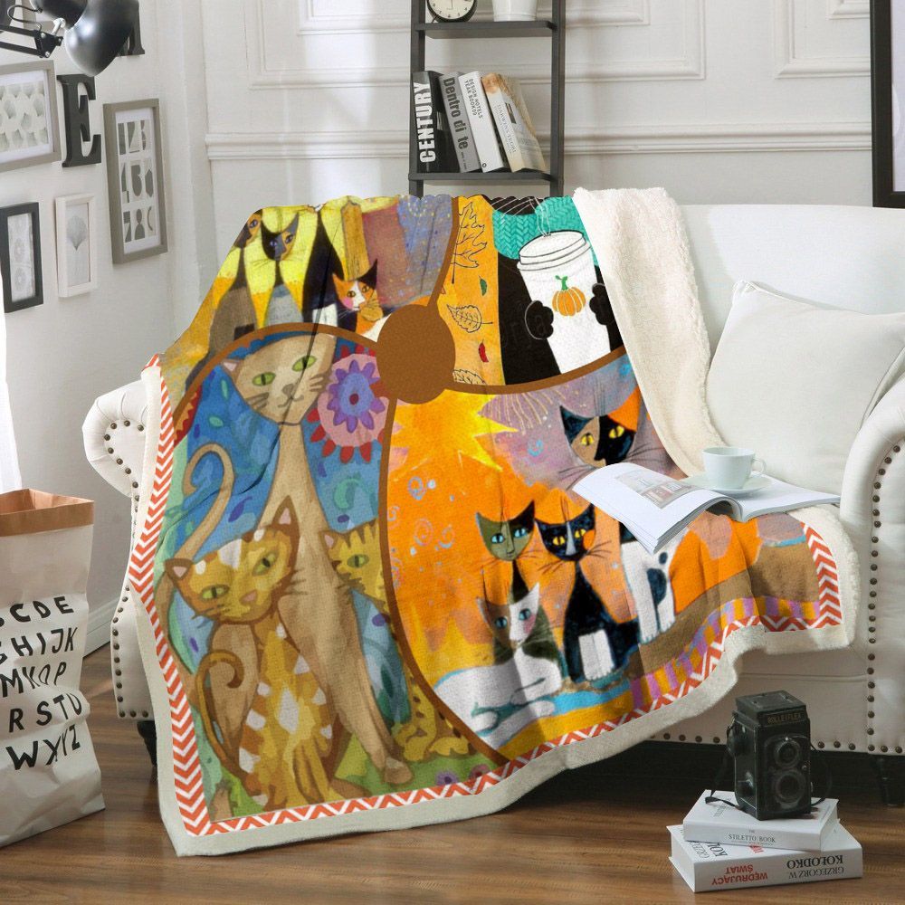 Cat Sherpa Fleece Blanket