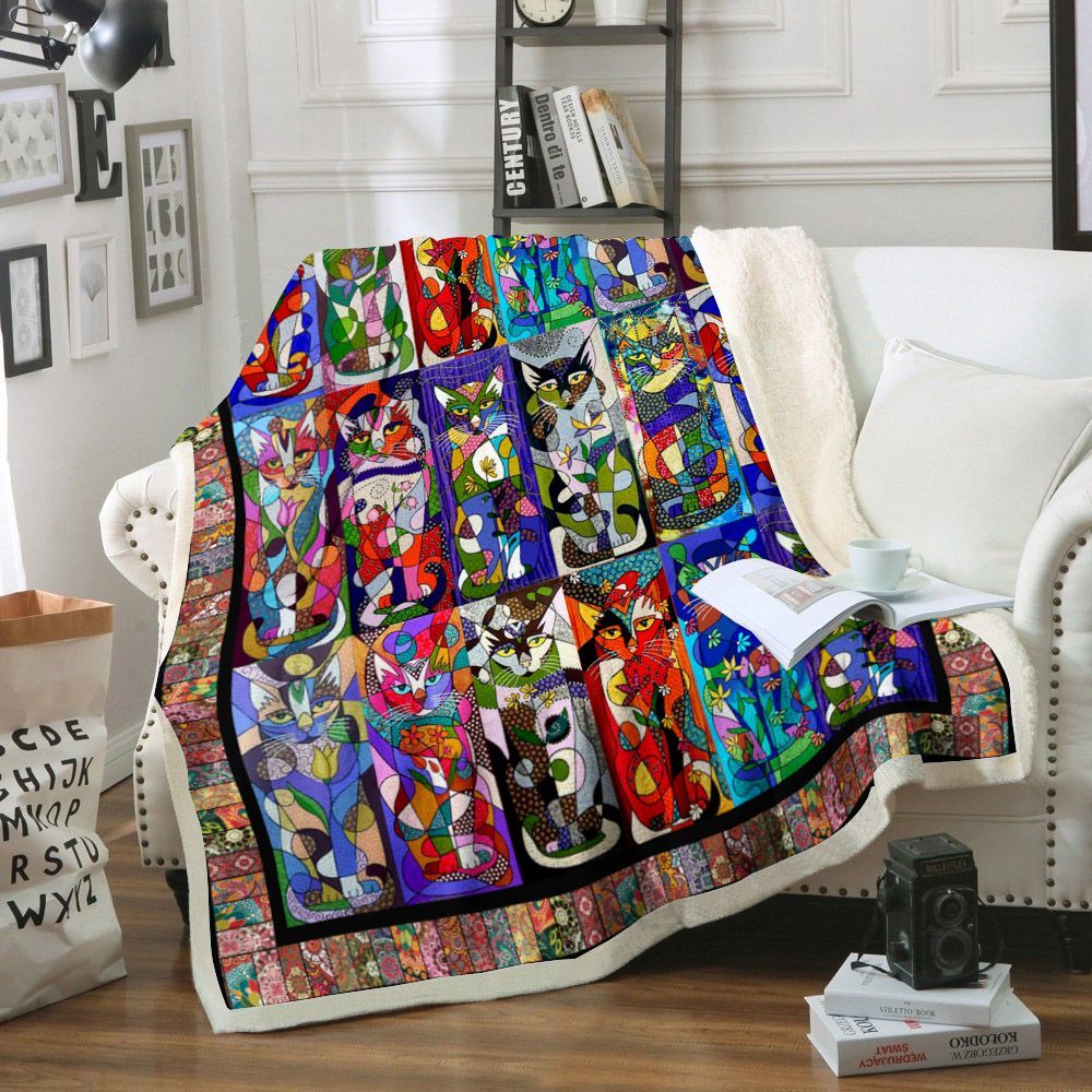 Cat Sherpa Fleece Blanket