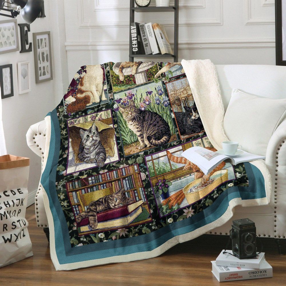 Cat Sherpa Fleece Blanket