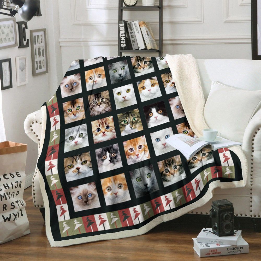 Cat Sherpa Fleece Blanket