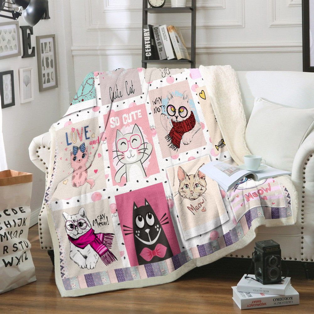 Cat Sherpa Fleece Blanket