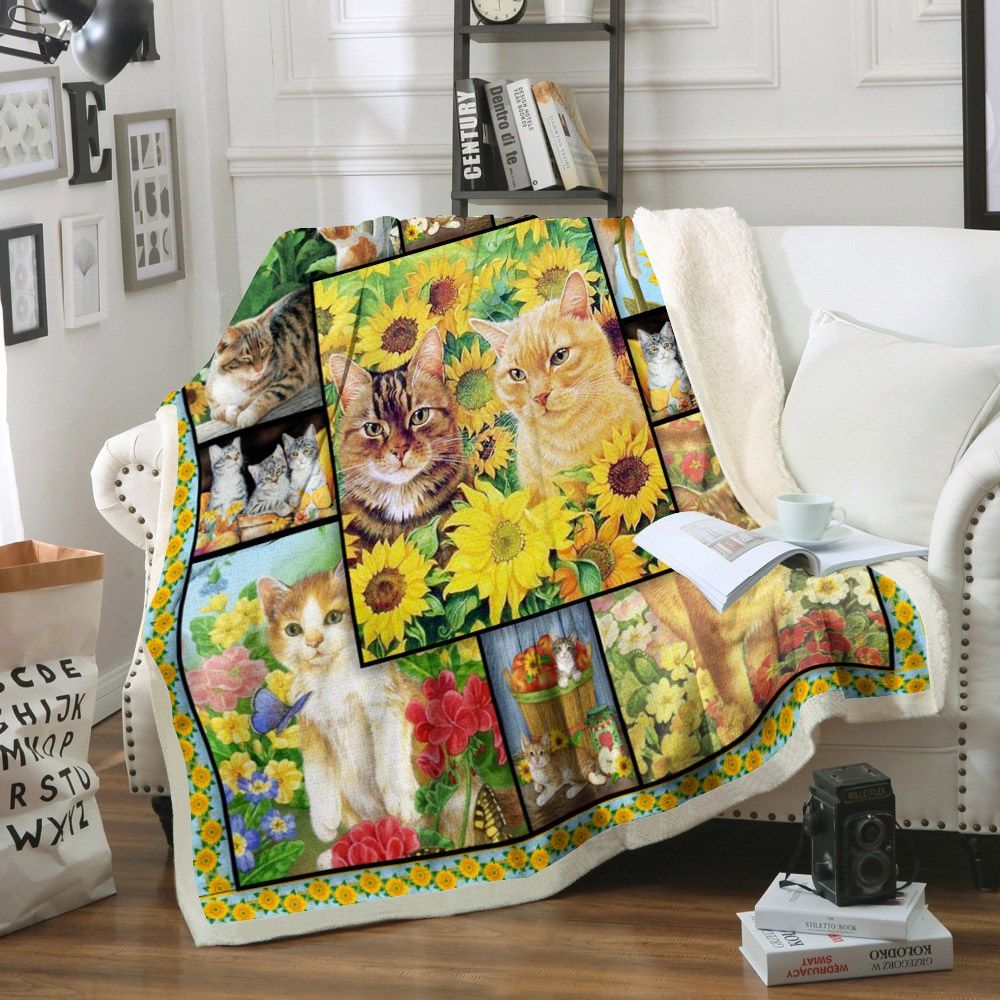 Cat Sherpa Fleece Blanket
