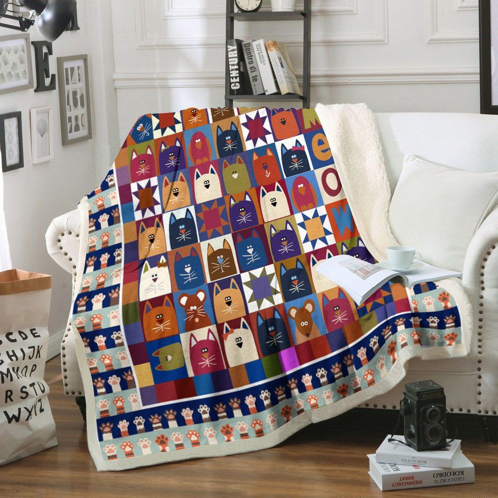 Cat Sherpa Fleece Blanket