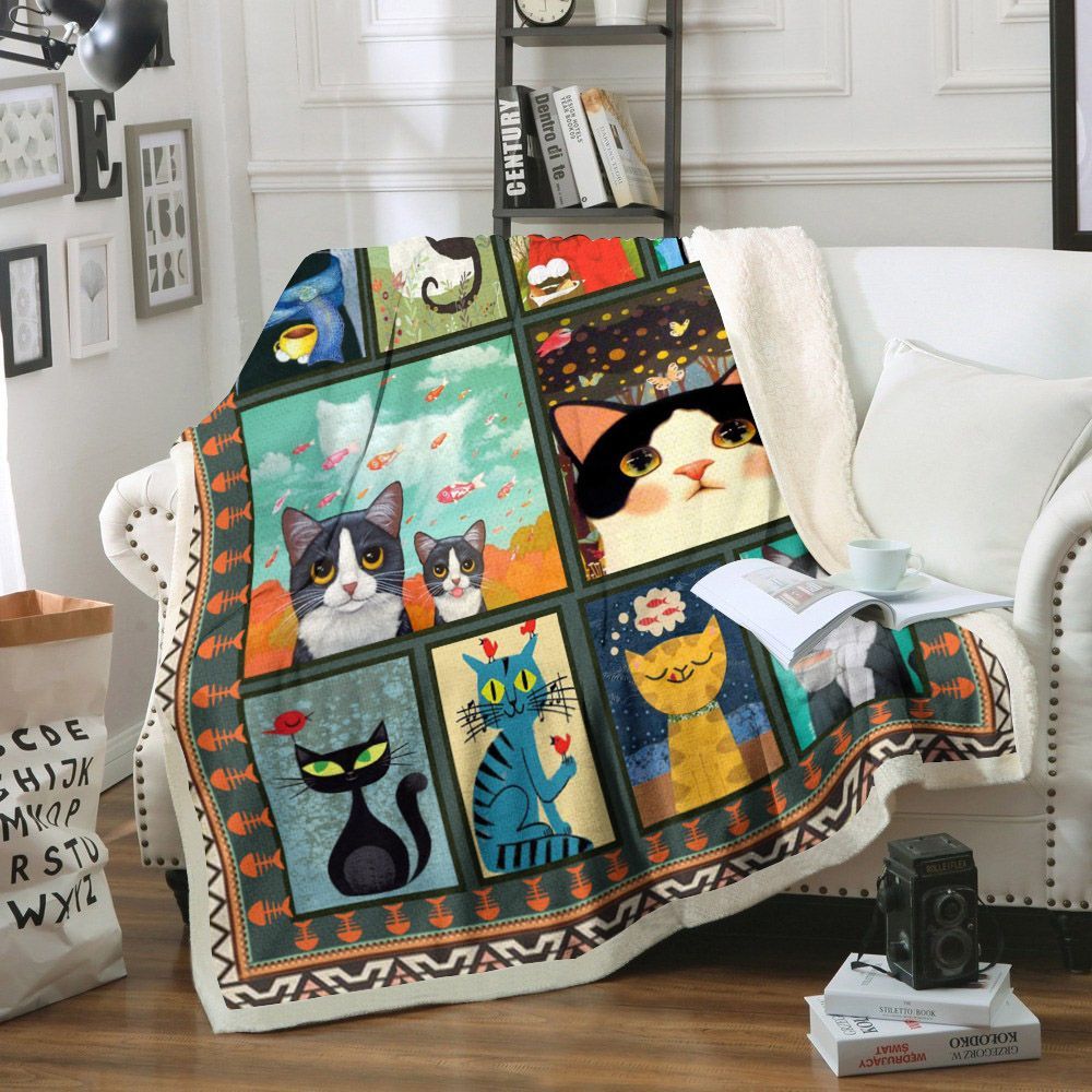 Cat Sherpa Fleece Blanket