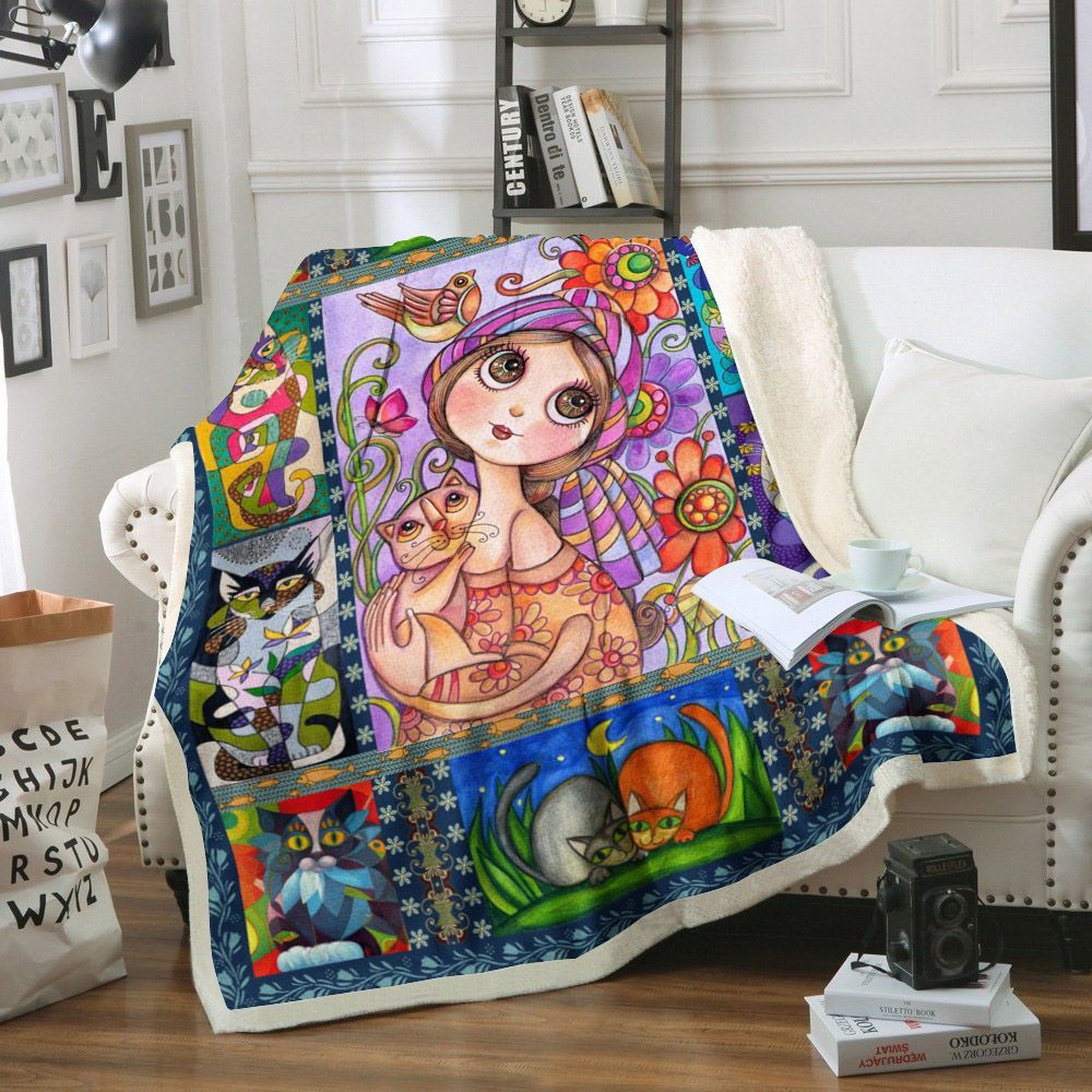 Cat Sherpa Fleece Blanket