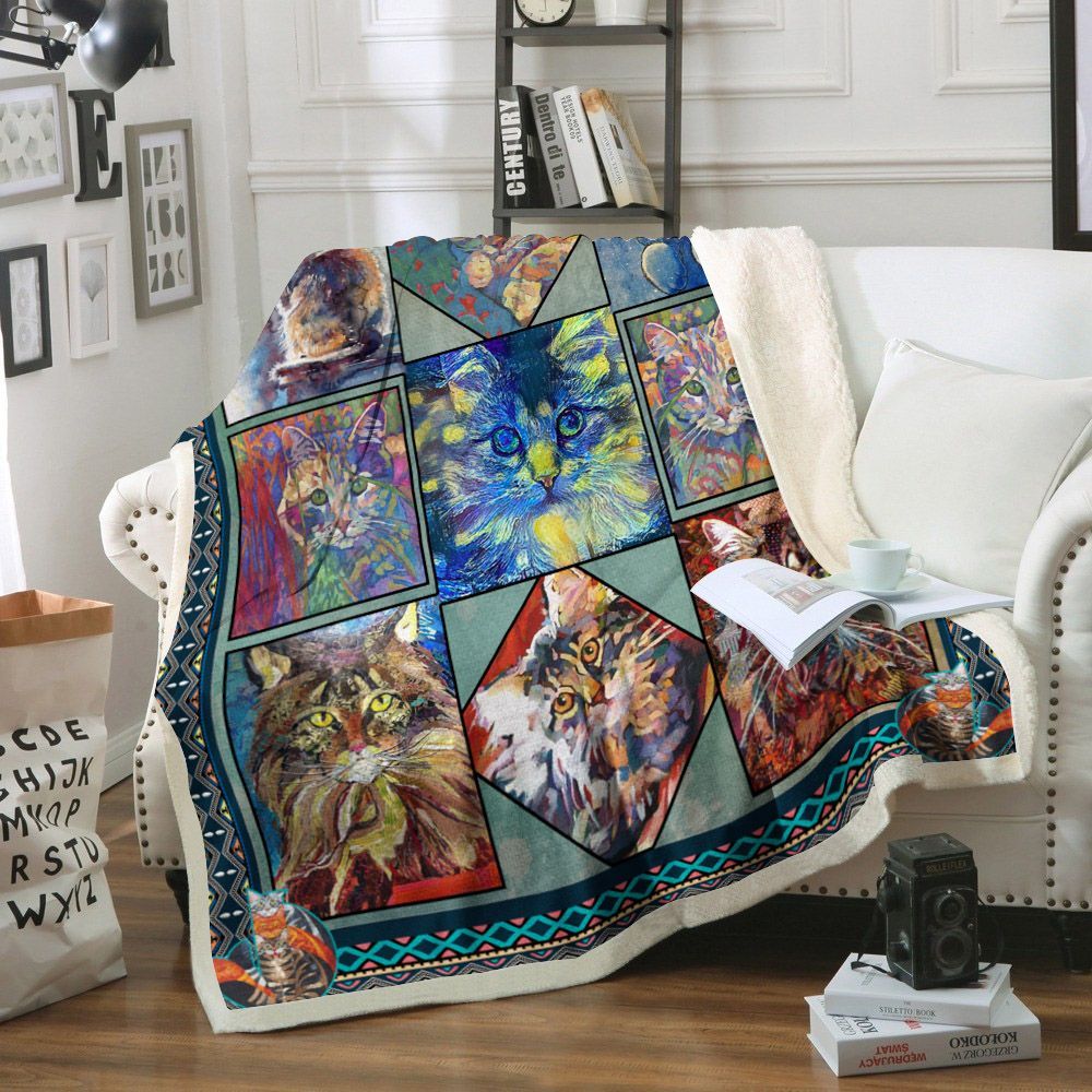 Cat Sherpa Fleece Blanket