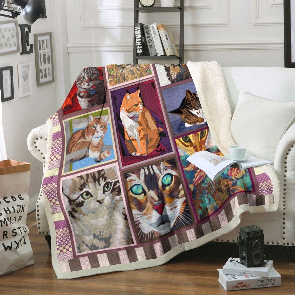 Cat Sherpa Fleece Blanket