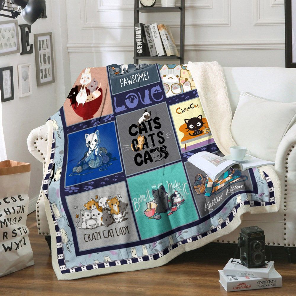 Cat Sherpa Fleece Blanket