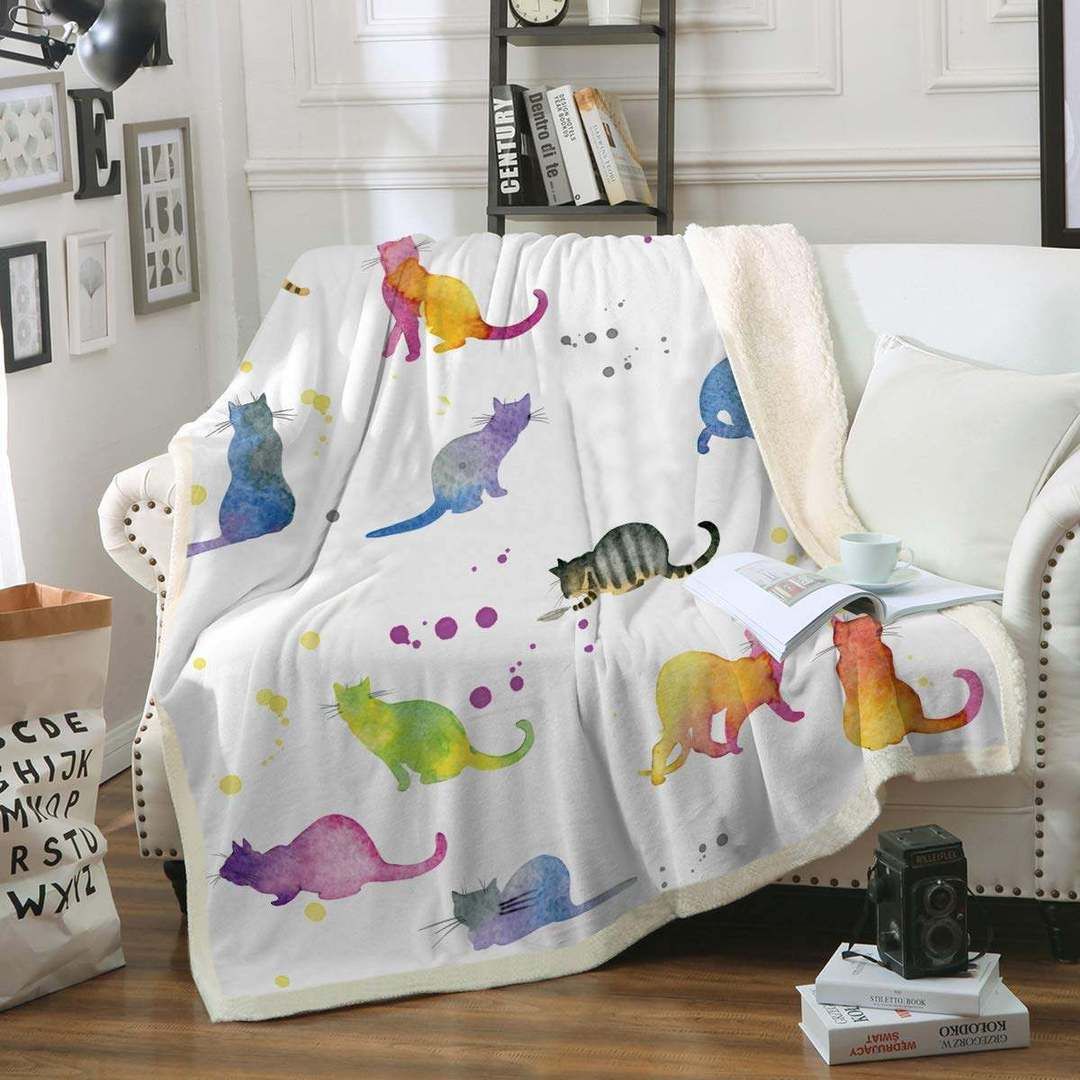 Cat Sherpa Fleece Blanket