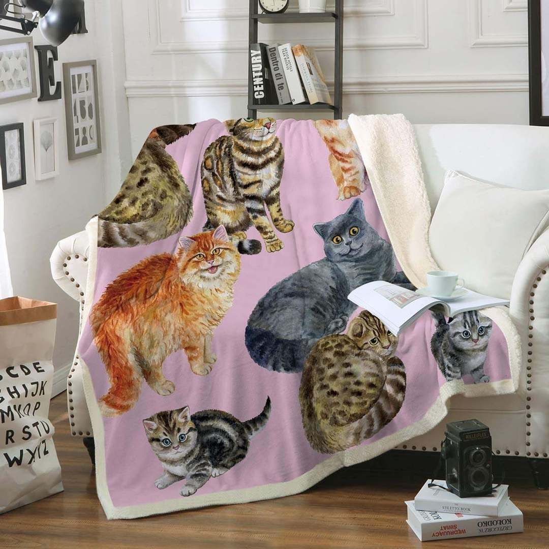 Cat Sherpa Fleece Blanket