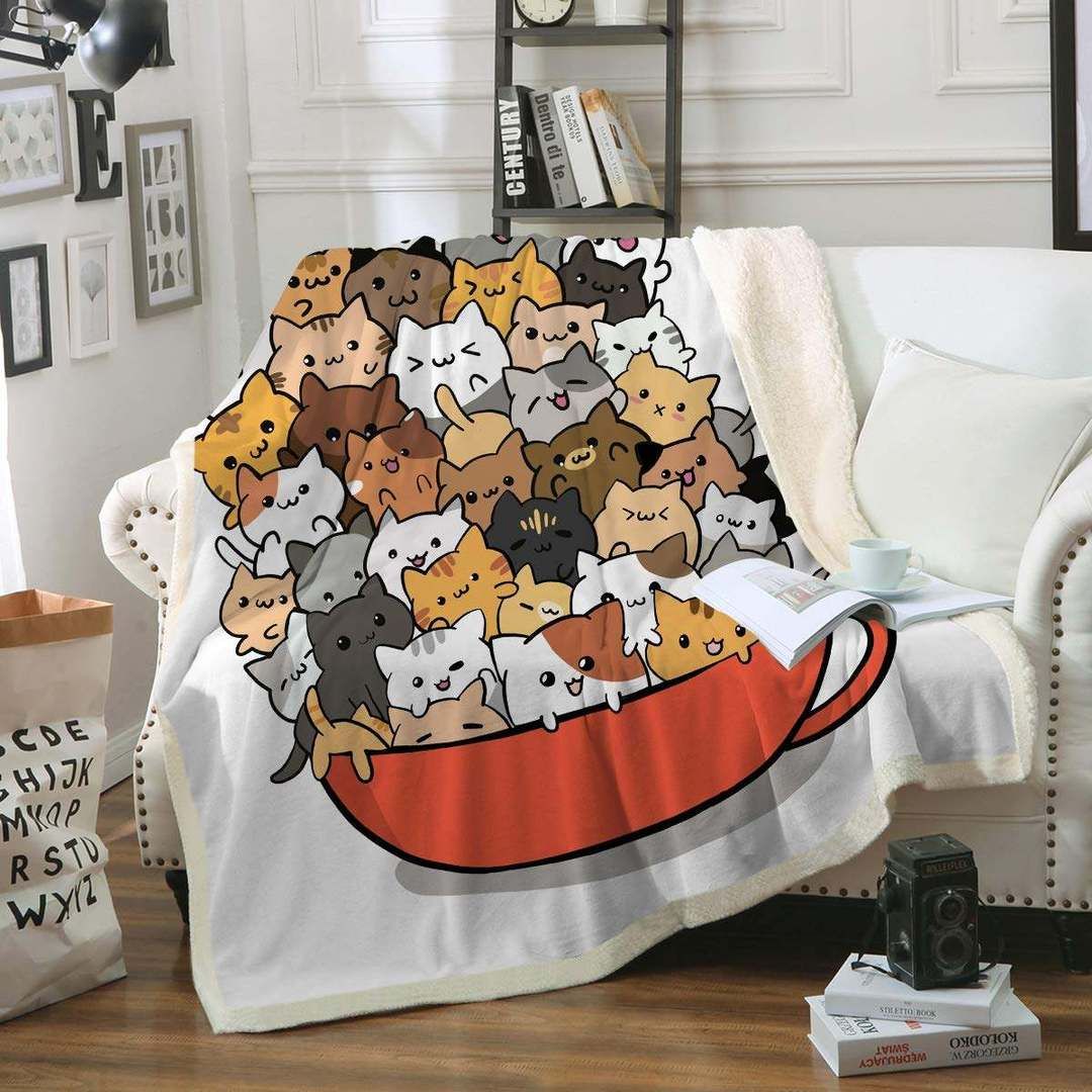 Cat Sherpa Fleece Blanket