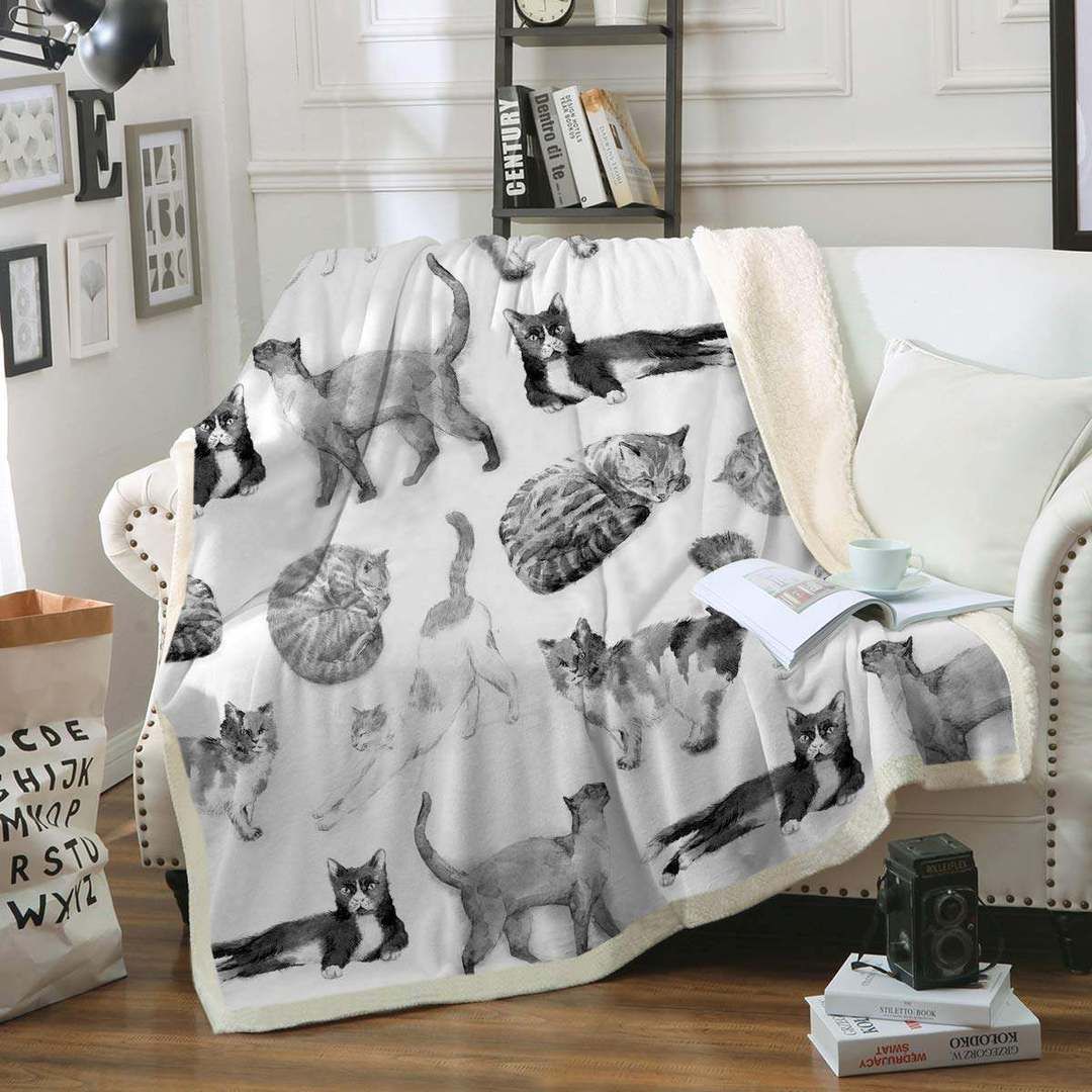 Cat Sherpa Fleece Blanket
