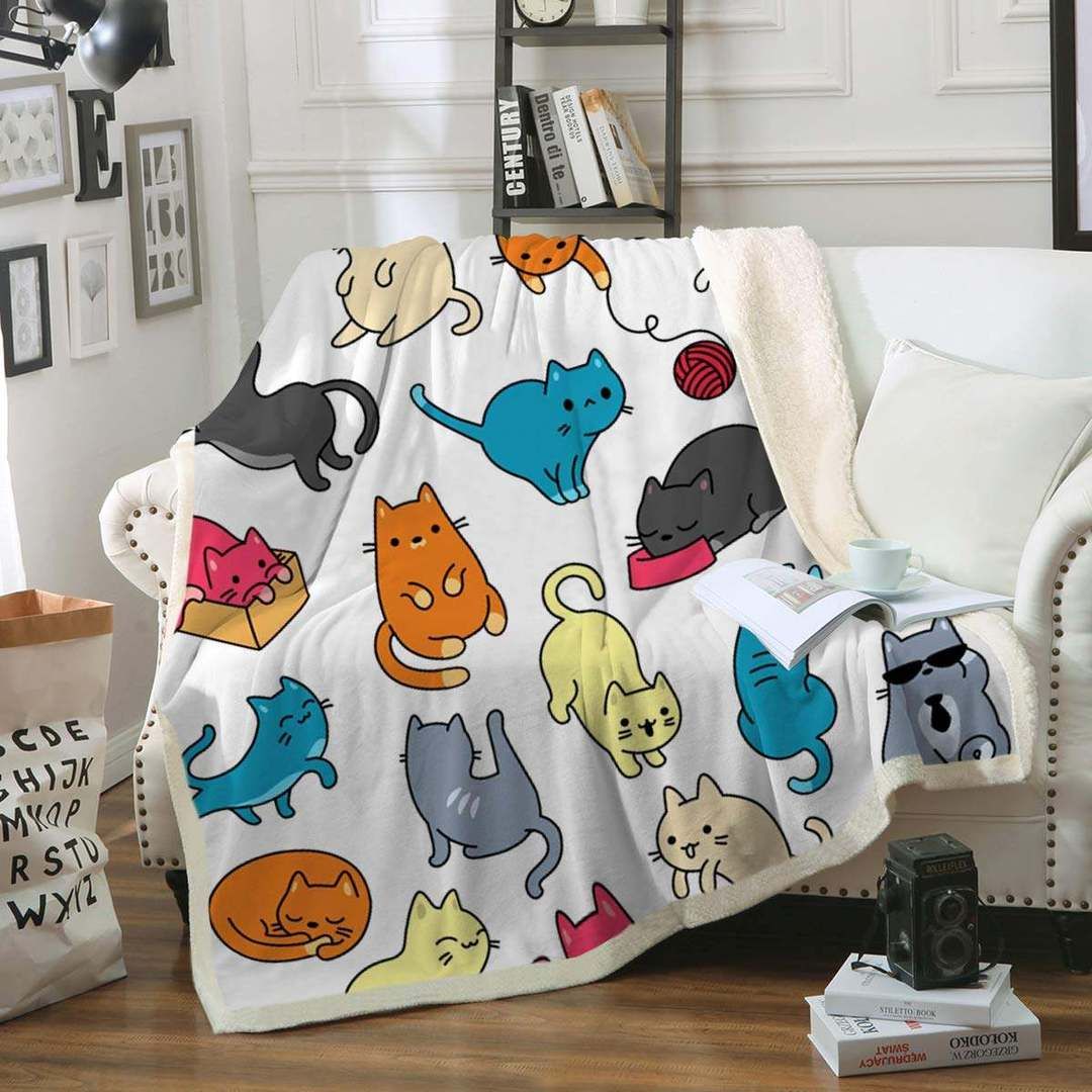 Cat Sherpa Fleece Blanket