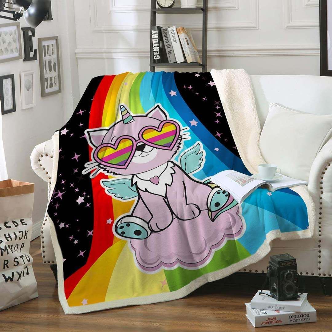 Cat Sherpa Fleece Blanket