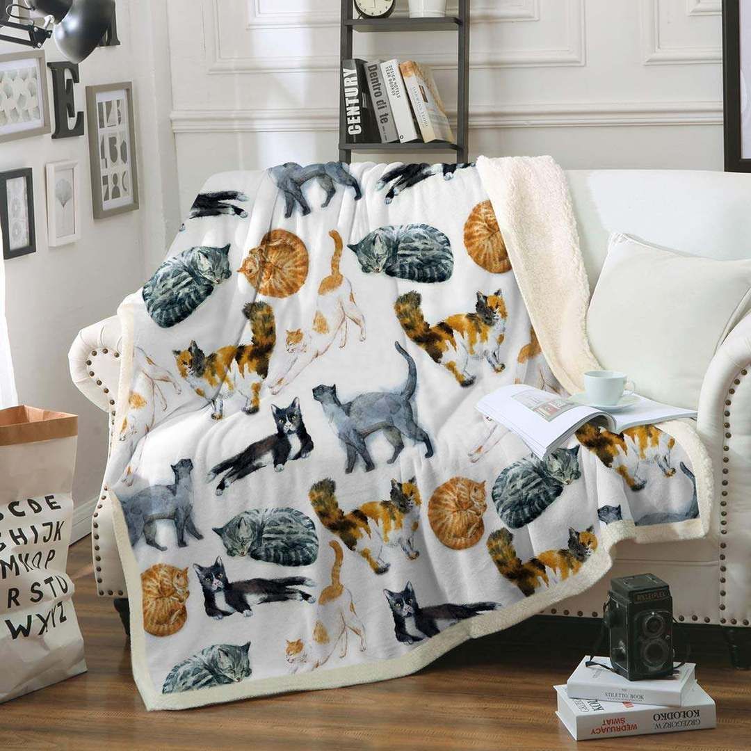 Cat Sherpa Fleece Blanket