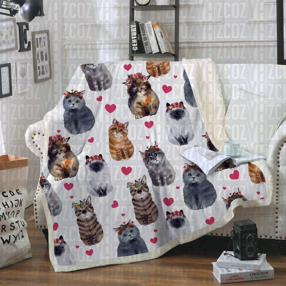Cat Sherpa Fleece Blanket