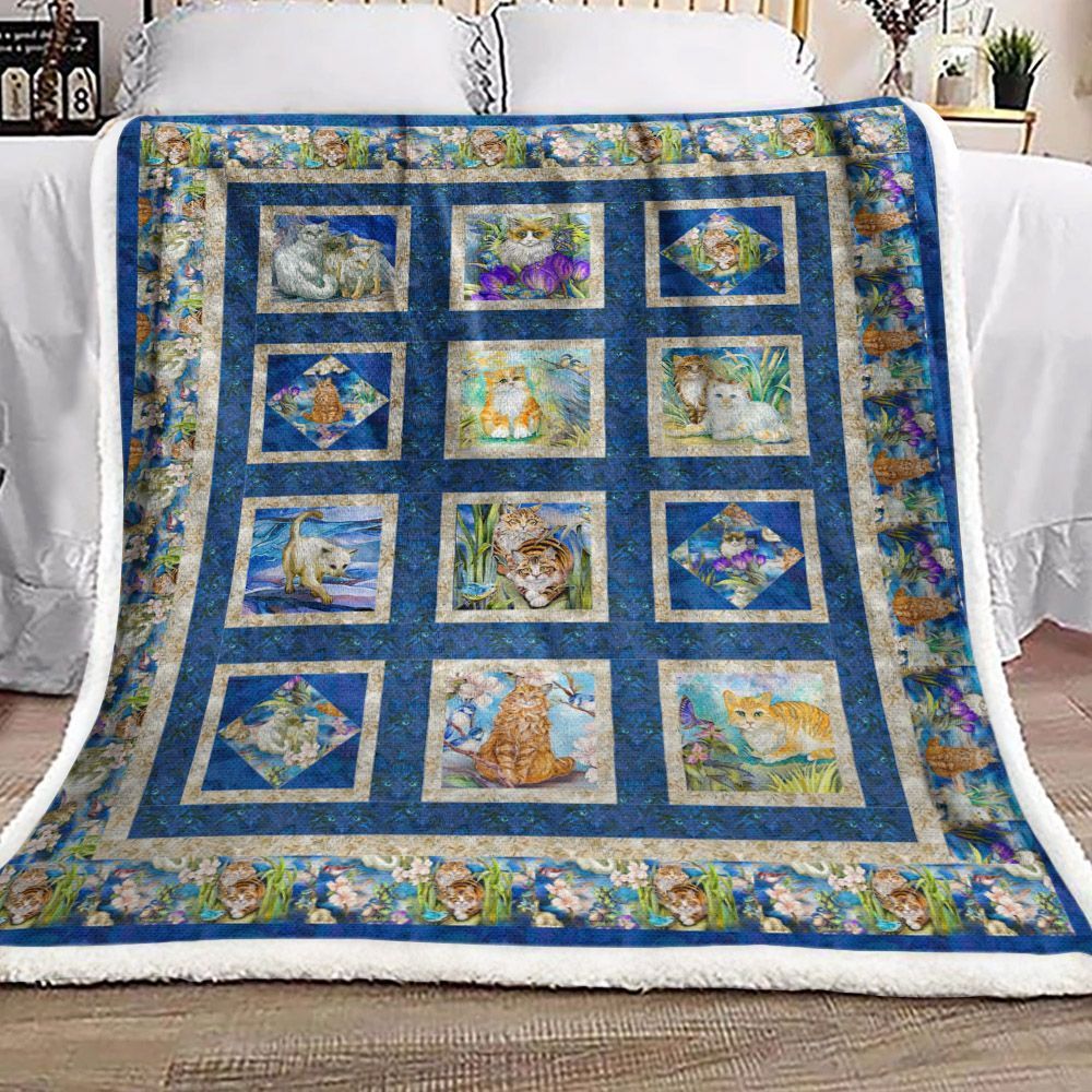 Cat Sherpa Fleece Blanket