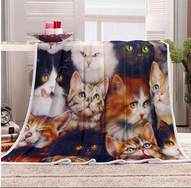 Cat Sherpa Fleece Blanket