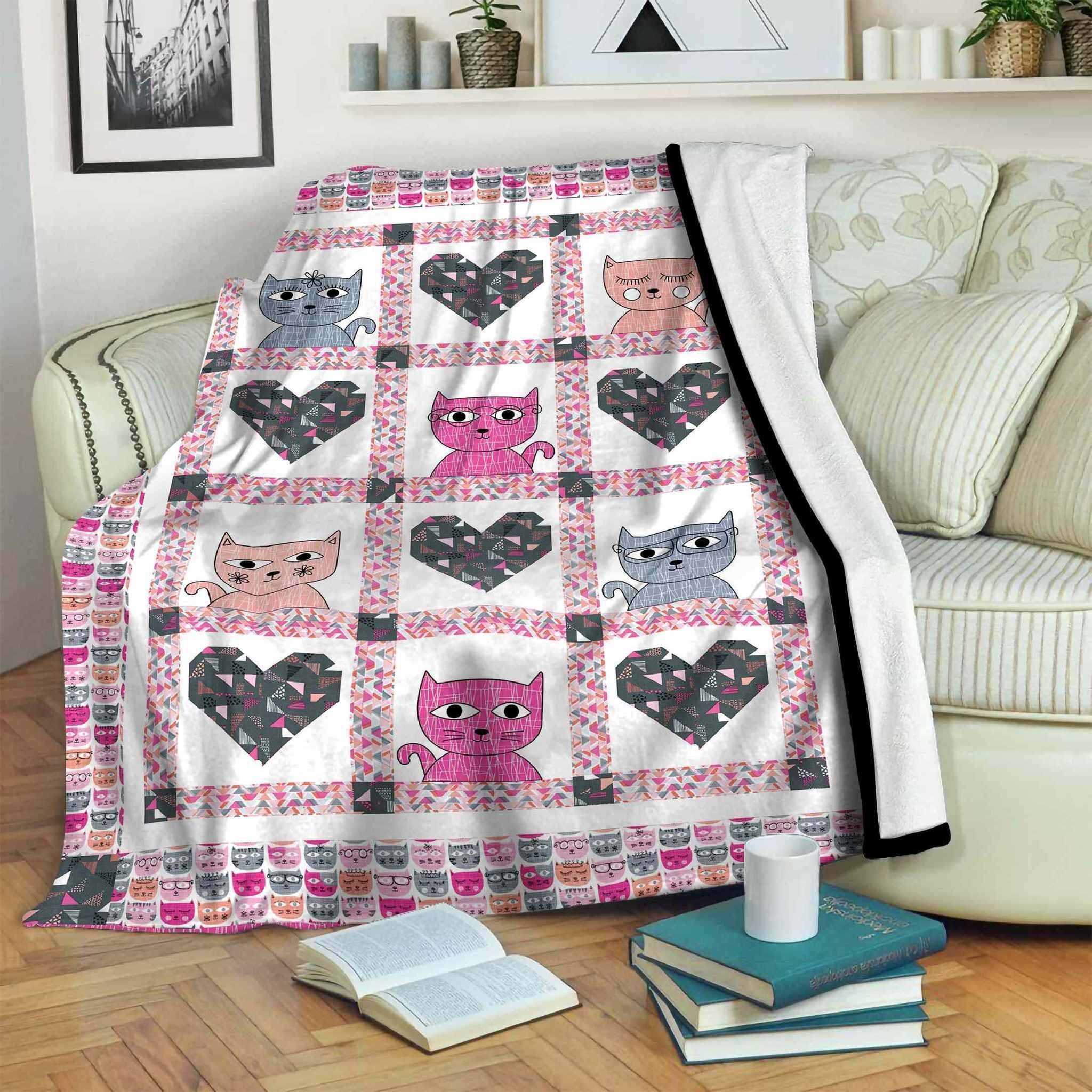 Cat Sherpa Fleece Blanket