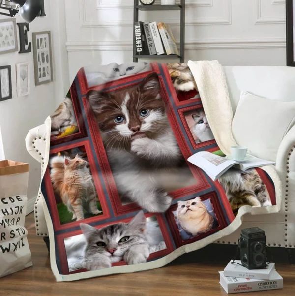 Cat Sherpa Fleece Blanket