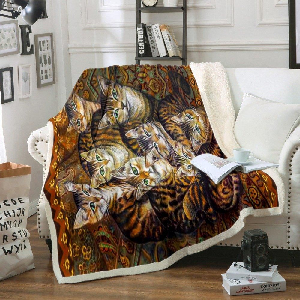 Cat Sherpa Fleece Blanket