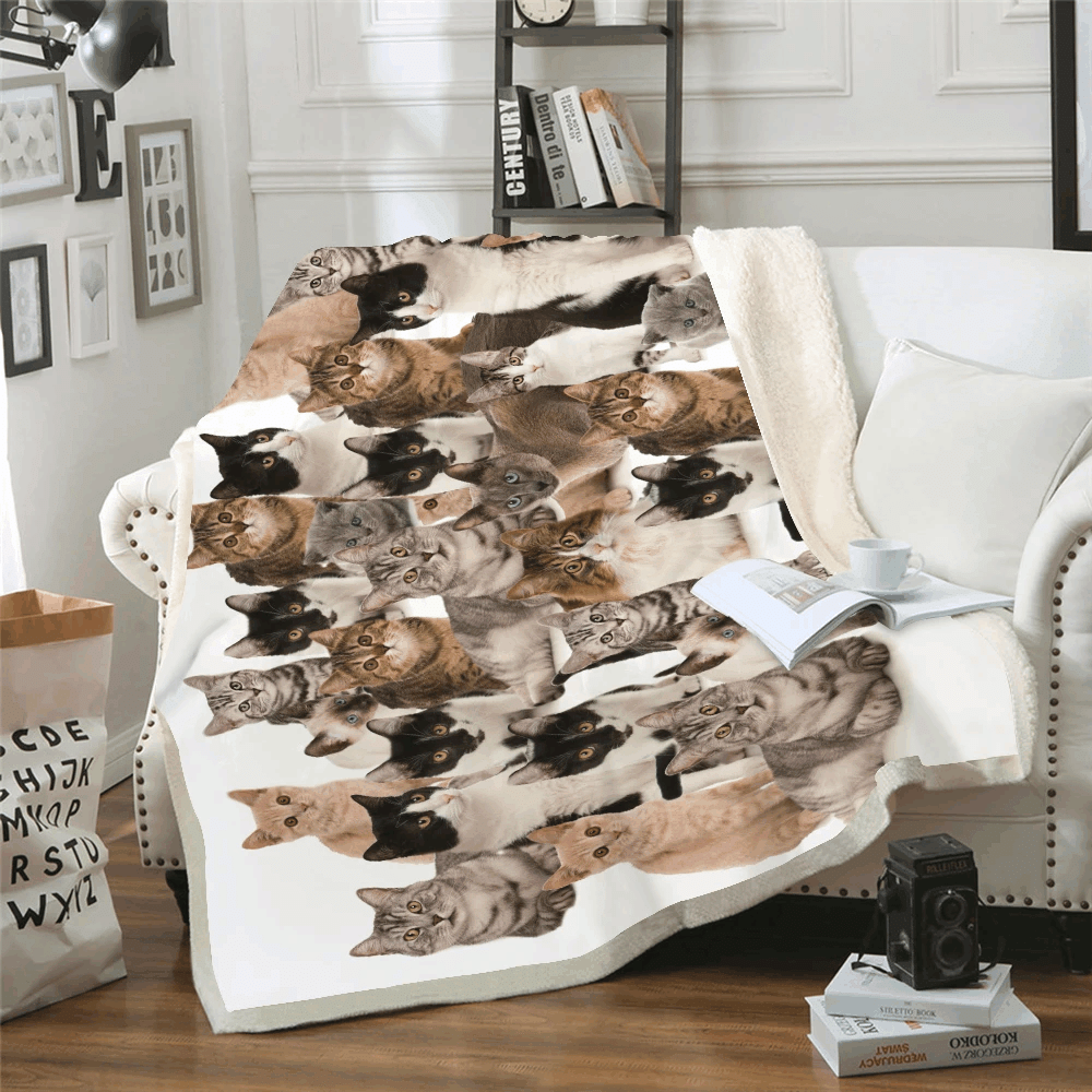 Cat Sherpa Fleece Blanket