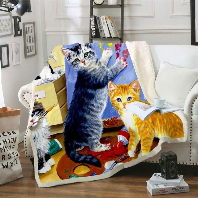 Cat Sherpa Fleece Blanket