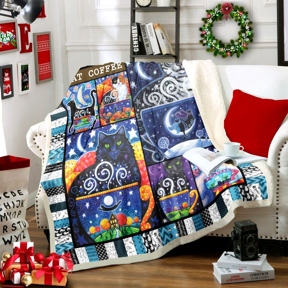 Cat Coffee Sherpa Fleece Blanket