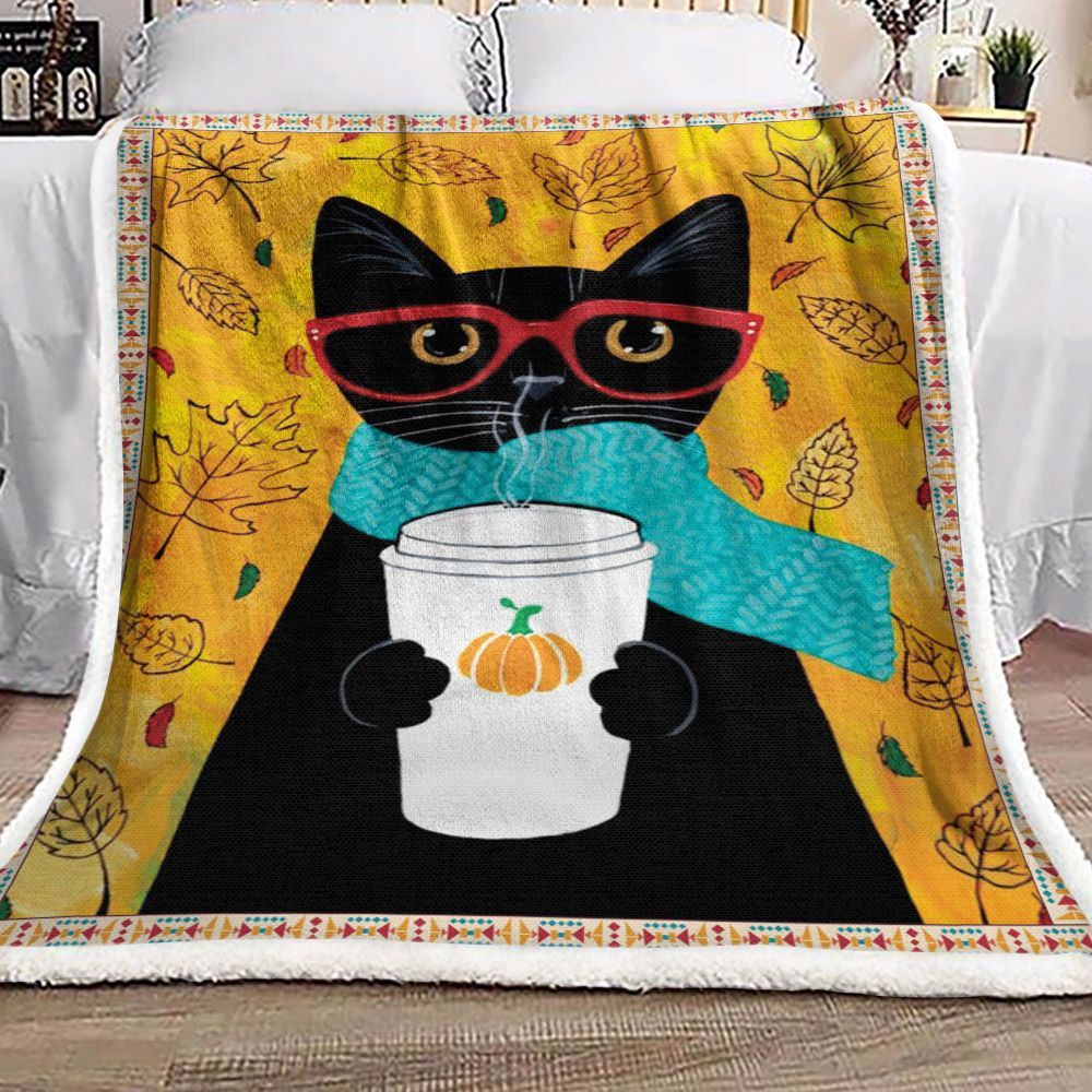 Cat Coffee Sherpa Fleece Blanket