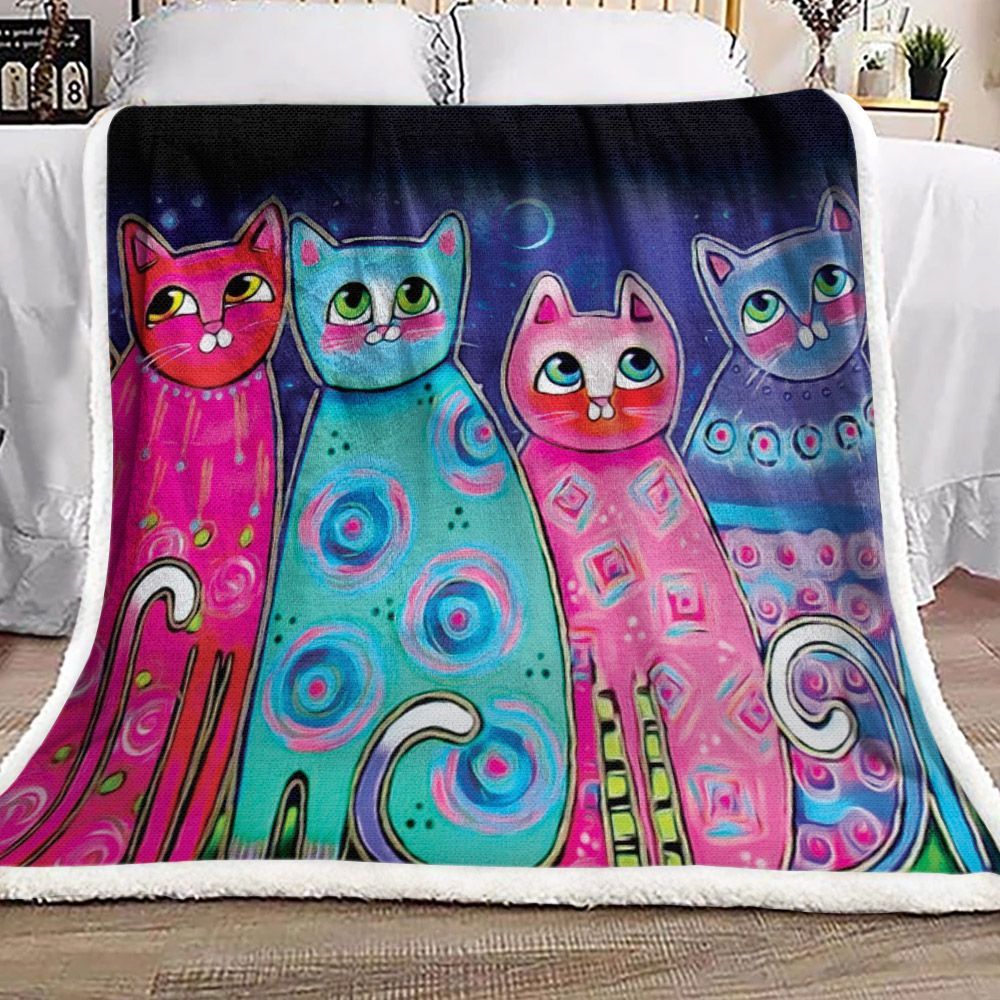 Cat Colorful Sherpa Fleece Blanket