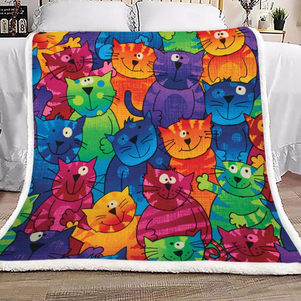 Cat Colorful Sherpa Fleece Blanket