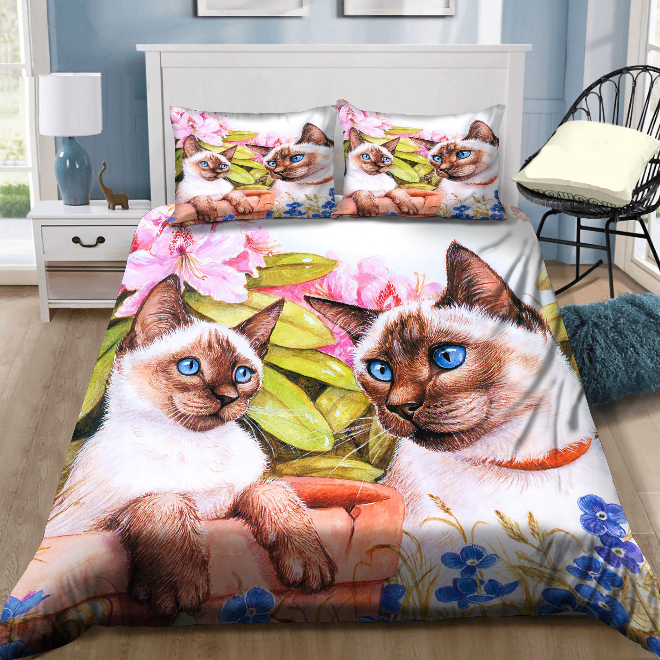 Cat Couple And Flowers Bedding Set