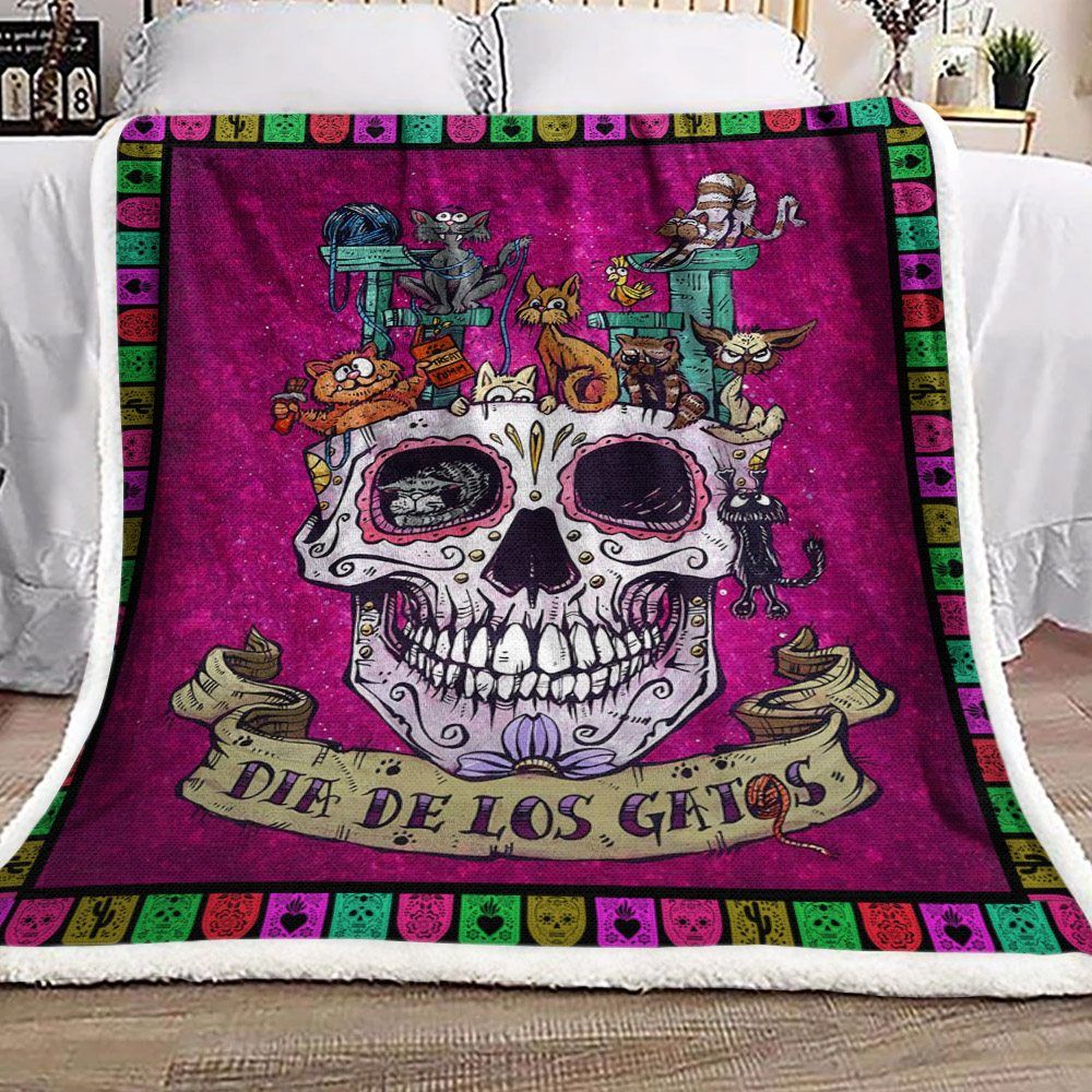 Cat Day Of The Dead Sherpa Fleece Blanket