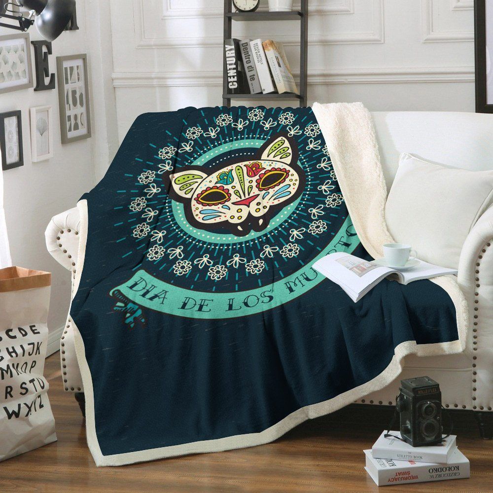 Cat Day Of The Dead Sherpa Fleece Blanket