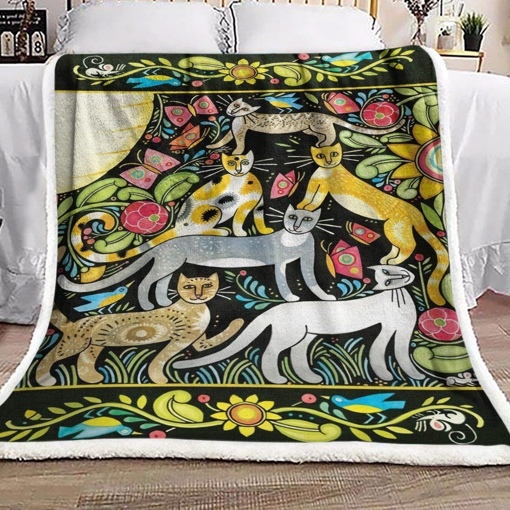 Cat Sherpa Fleece Blanket