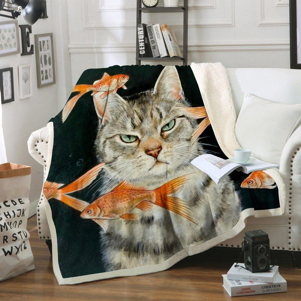 Cat Sherpa Fleece Blanket