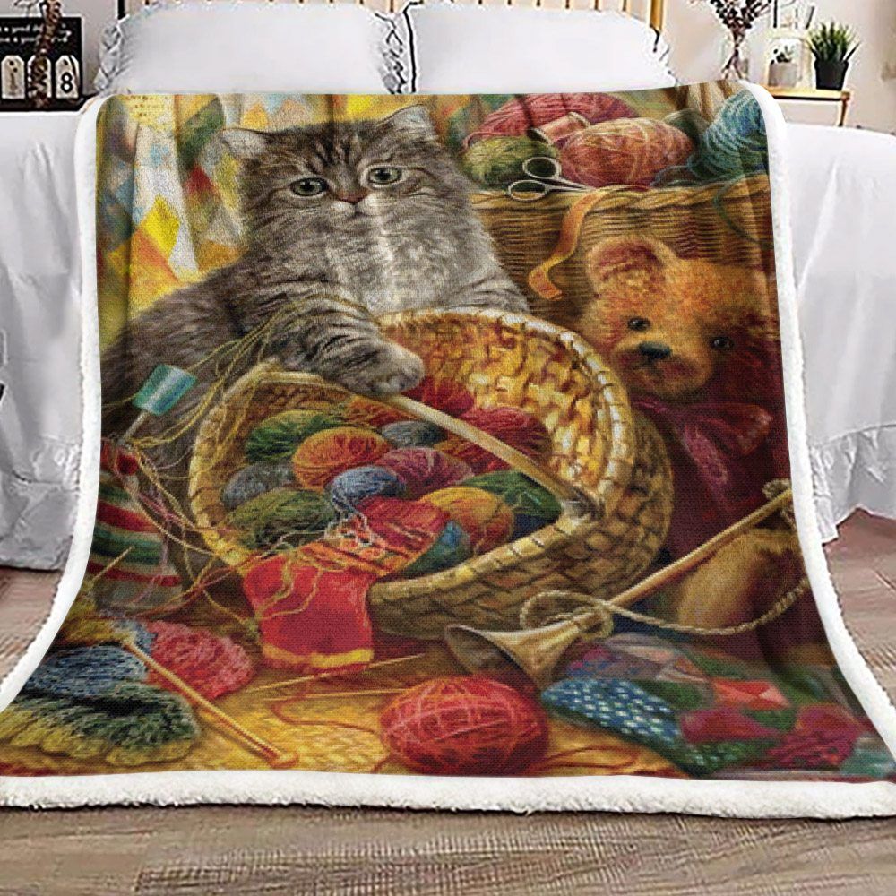 Cat Sherpa Fleece Blanket