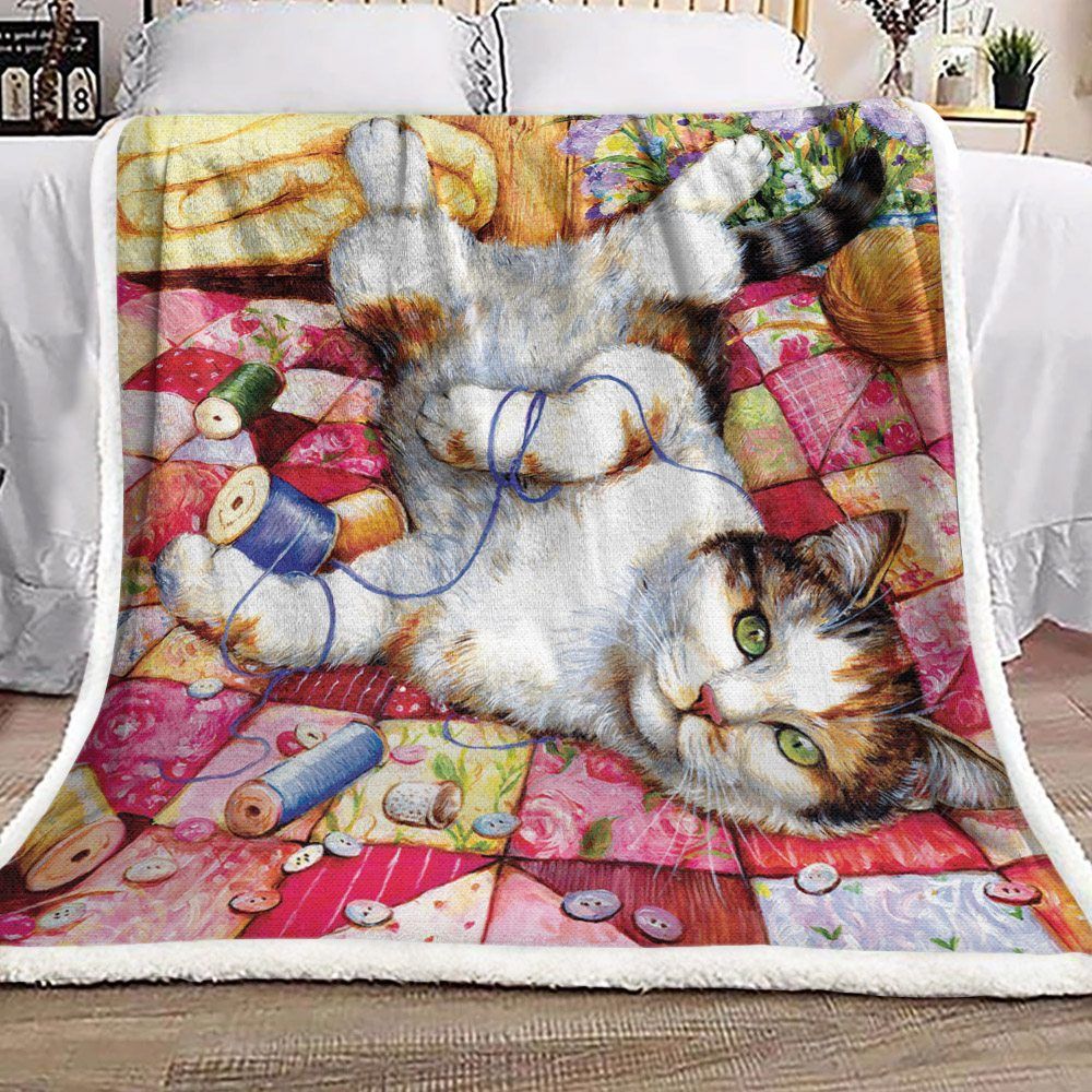 Cat Sherpa Fleece Blanket