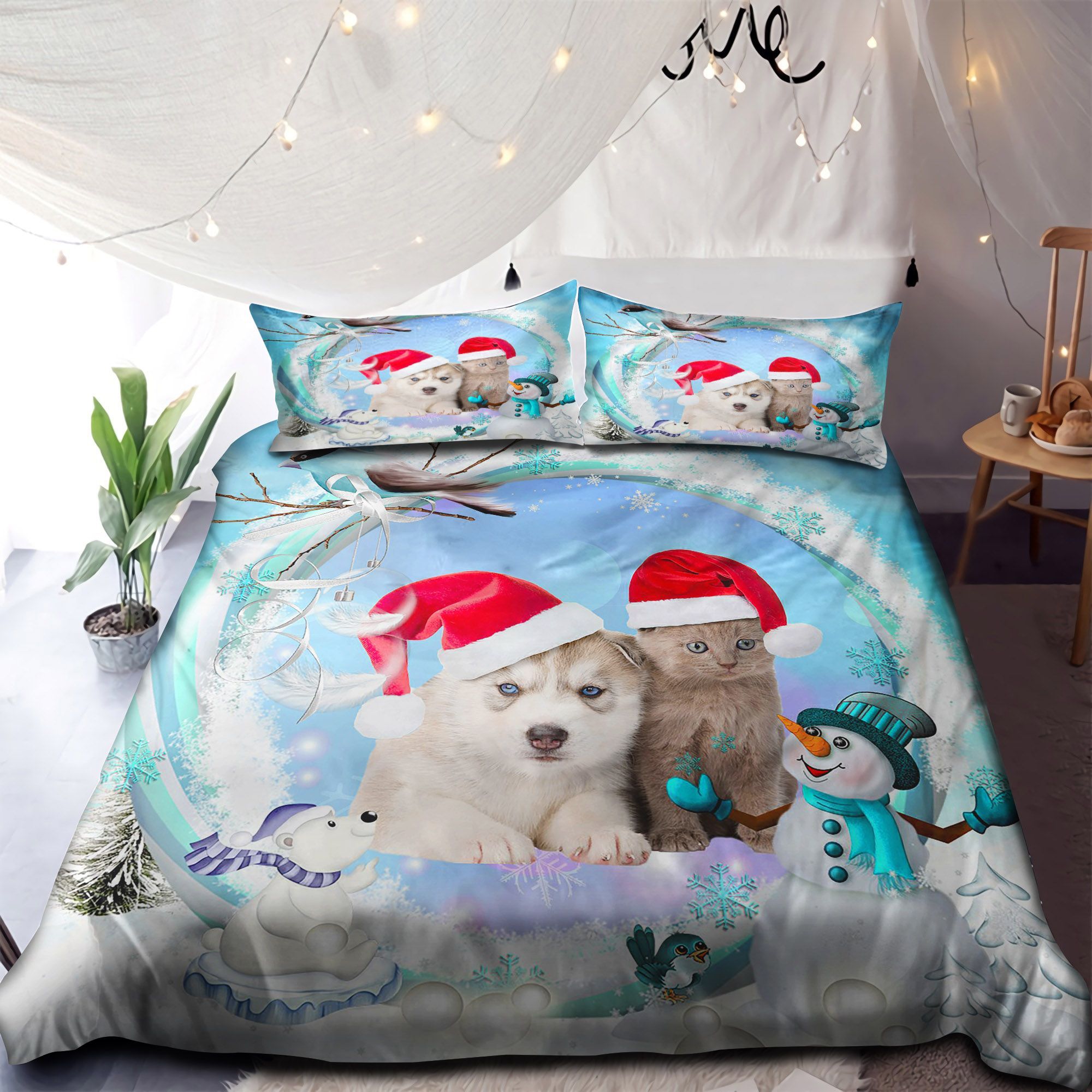 Cat Dog Merry Christmas Bedding Set