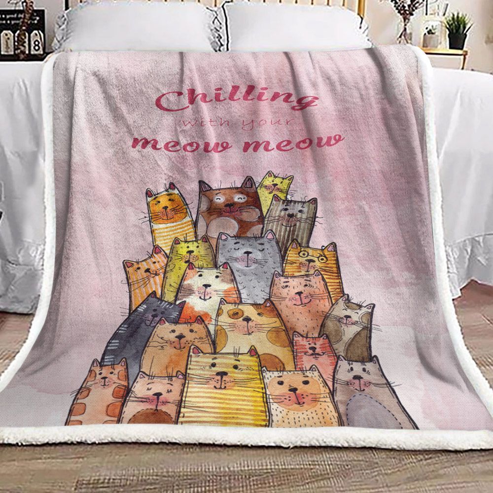 Cat Doodle Cute Sherpa Fleece Blanket