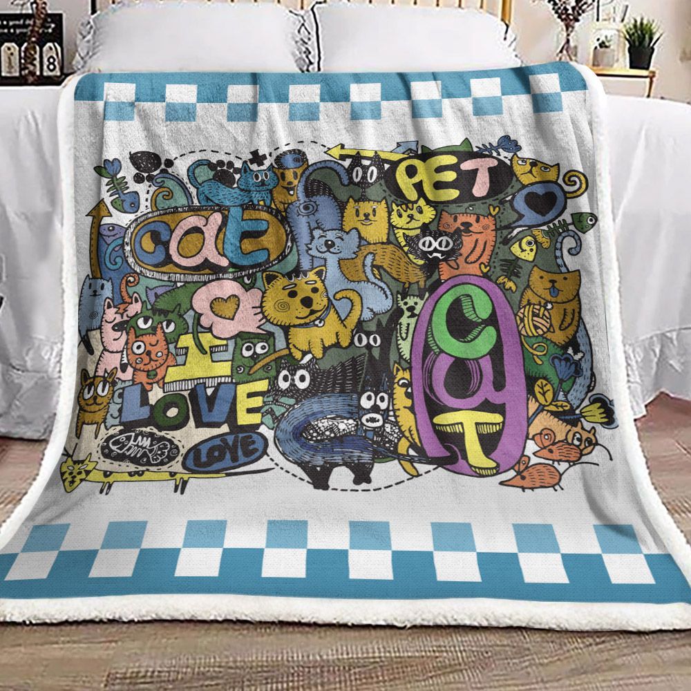 Cat Doodle Sherpa Fleece Blanket