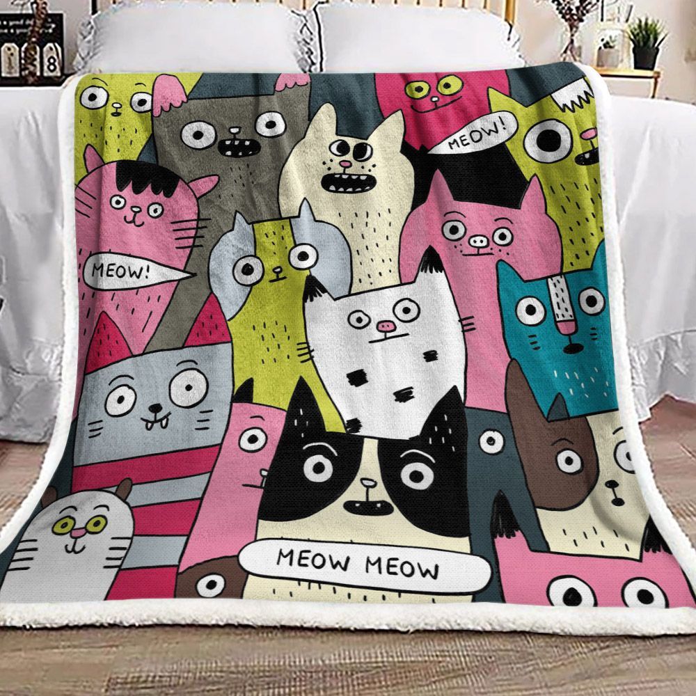 Cat Doodle Sherpa Fleece Blanket