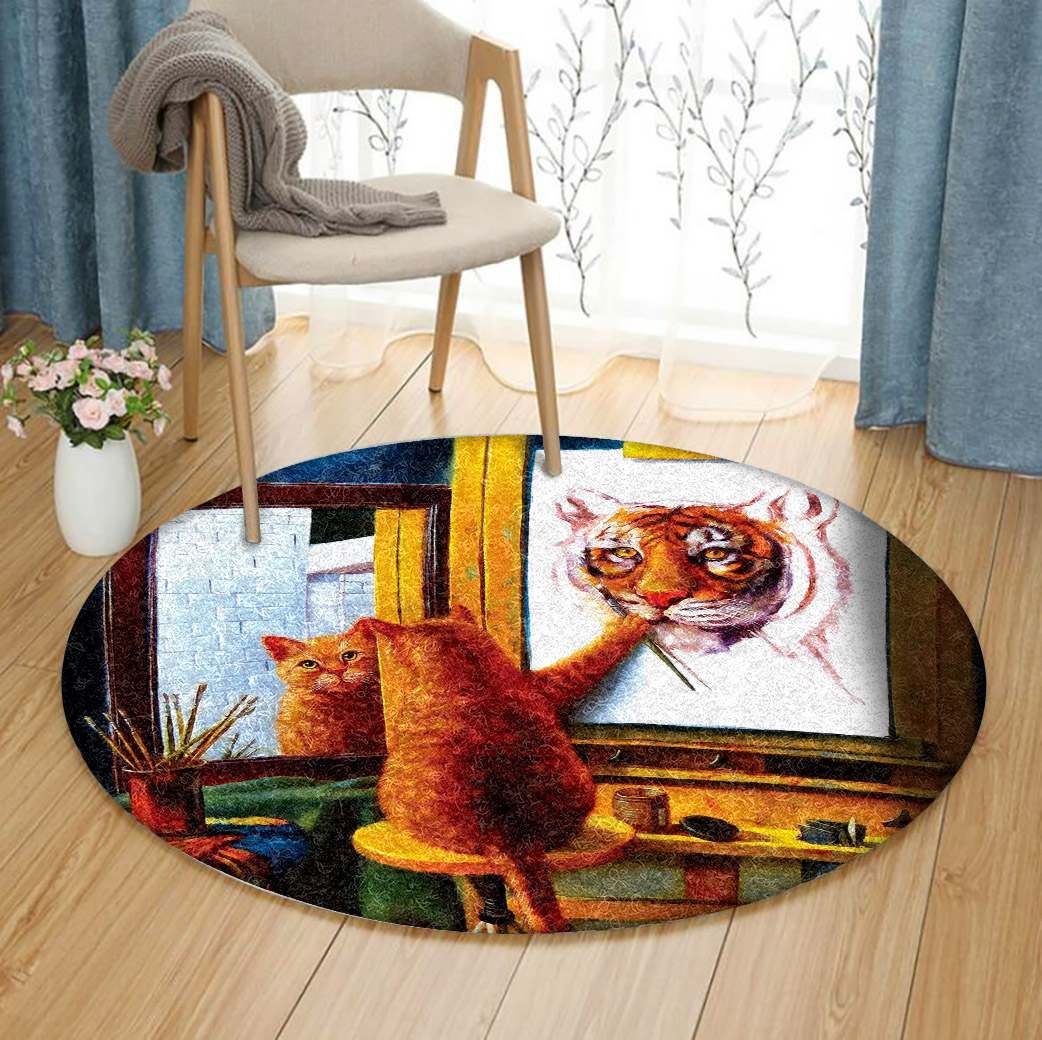 Cat Drawing Round Carpet