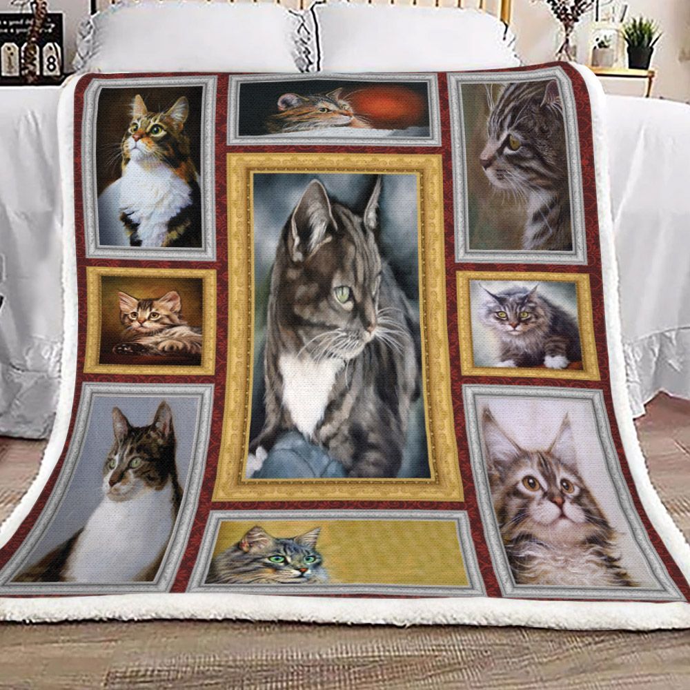Cat Drawing Sherpa Fleece Blanket