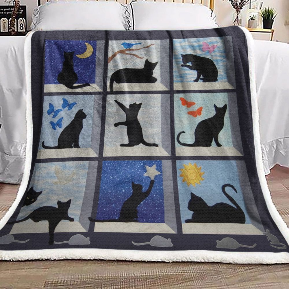 Cat Sherpa Fleece Blanket