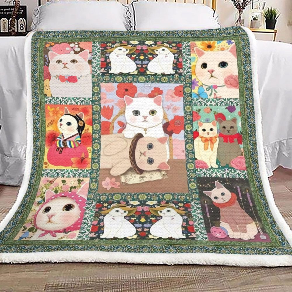 Cat Sherpa Fleece Blanket