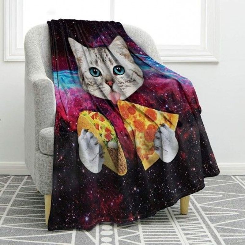 Cat Eat Pizza Sherpa Fleece Blanket