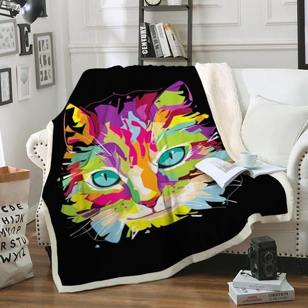 Cat Face Sherpa Fleece Blanket